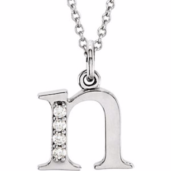 85803:60039:P 14kt White .025 CTW Diamond Lowercase Letter "n" Initial 16" Necklace