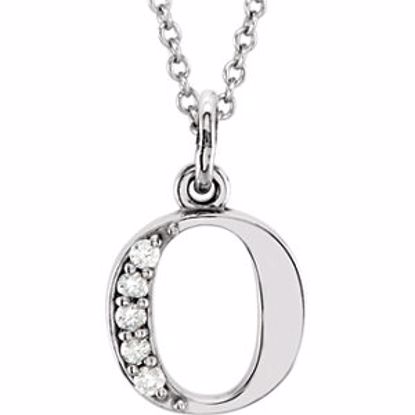 85803:60045:P 14kt White .03 CTW Diamond Lowercase Letter "o" Initial 16" Necklace