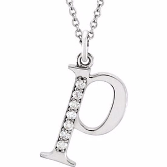 85803:60042:P 14kt White .04 CTW Diamond Lowercase Letter "p" Initial 16" Necklace