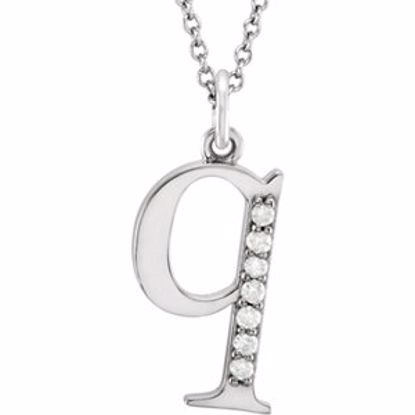 85803:60048:P 14kt White .04 CTW Diamond Lowercase Letter "q" Initial 16" Necklace