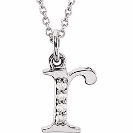 85803:60051:P 14kt White .025 CTW Diamond Lowercase Letter "r" Initial 16" Necklace