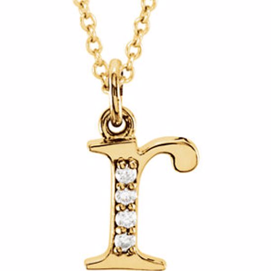 85803:60052:P 14kt Yellow .025 CTW Diamond Lowercase Letter "r" Initial 16" Necklace