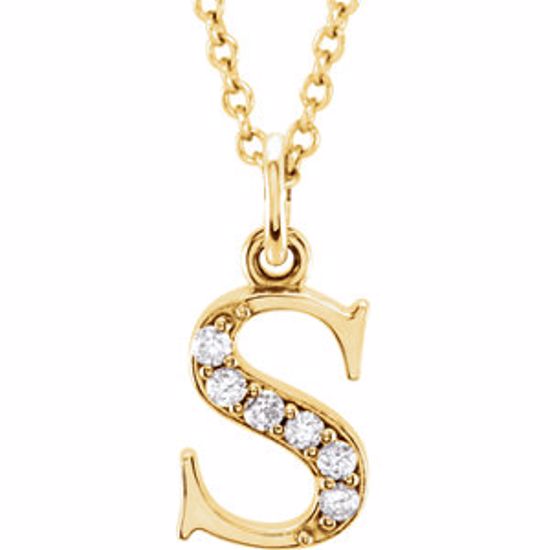 85803:60055:P 14kt Yellow .03 CTW Diamond Lowercase Letter "s" Initial 16" Necklace