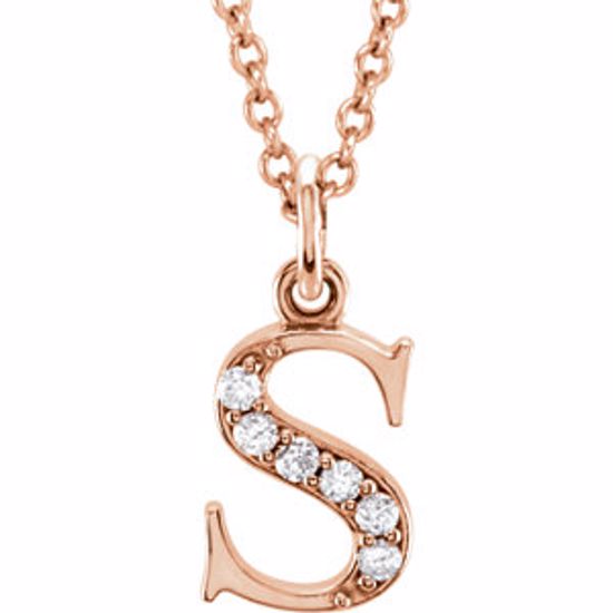 85803:60056:P 14kt Rose .03 CTW Diamond Lowercase Letter "s" Initial 16" Necklace