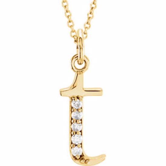 85803:60058:P 14kt Yellow .03 CTW Diamond Lowercase Letter "t" Initial 16" Necklace