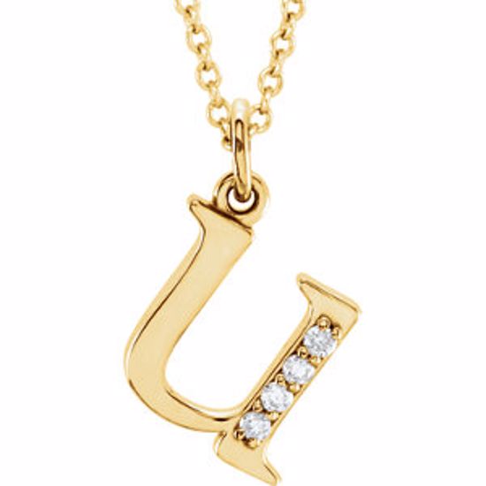 85803:60061:P 14kt Yellow .025 CTW Diamond Lowercase Letter "u" Initial 16" Necklace