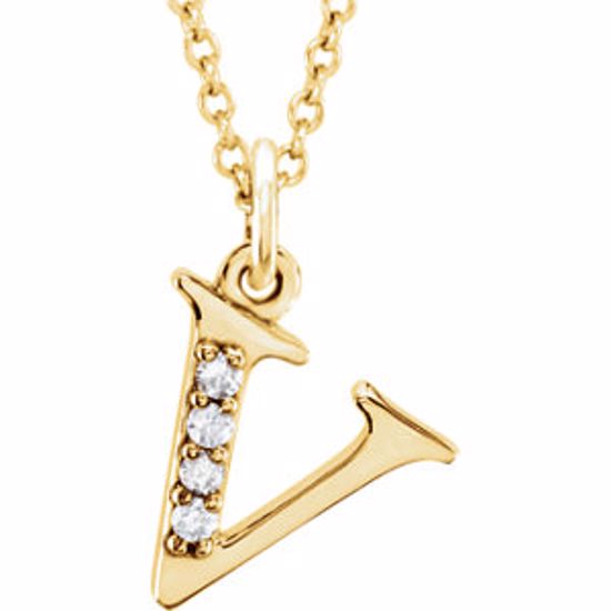 85803:60064:P 14kt Yellow .025 CTW Diamond Lowercase Letter "v" Initial 16" Necklace