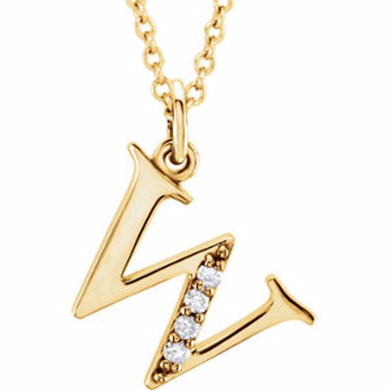 85803:60067:P 14kt Yellow .025 CTW Diamond Lowercase Letter "w" Initial 16" Necklace