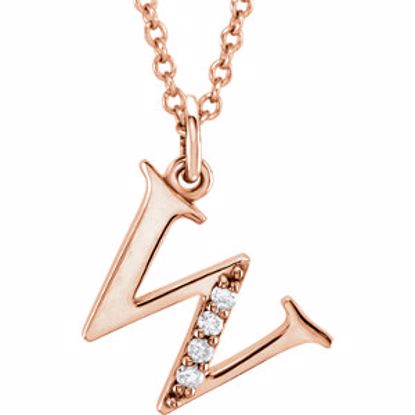 85803:60068:P 14kt Rose .025 CTW Diamond Lowercase Letter "w" Initial 16" Necklace