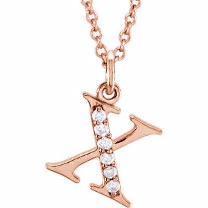 85803:60071:P 14kt Rose .03 CTW Diamond Lowercase Letter "x" Initial 16" Necklace