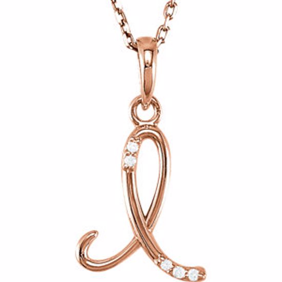 85557:60086:P 14kt Rose .03 CTW Diamond Letter "I" Script Initial 18" Necklace