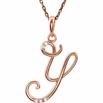 85557:60102:P 14kt Rose .03 CTW Diamond Letter "Y" Script Initial 18" Necklace