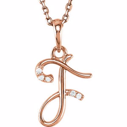 85557:60083:P 14kt Rose .03 CTW Diamond Letter "F" Script Initial 18" Necklace