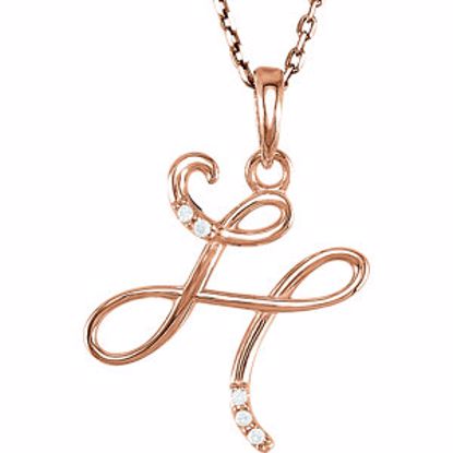 85557:60085:P 14kt Rose .03 CTW Diamond Letter "H" Script Initial 18" Necklace