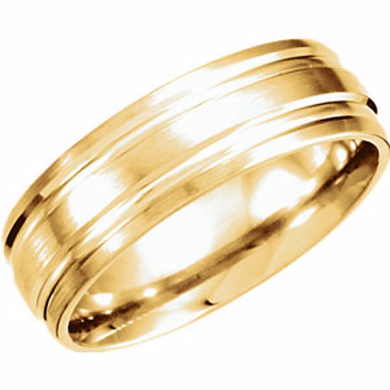 51208:172:P 14kt Yellow 7mm Double Cut Fancy Carved Band with Satin Finish Size 8.5