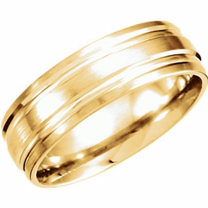 51208:174:P 14kt Yellow 7mm Double Cut Fancy Carved Band with Satin Finish Size 9.5