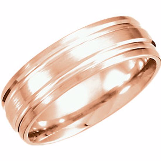 51208:127:P 14kt Rose 7mm Double Cut Fancy Carved Band with Satin Finish Size 7