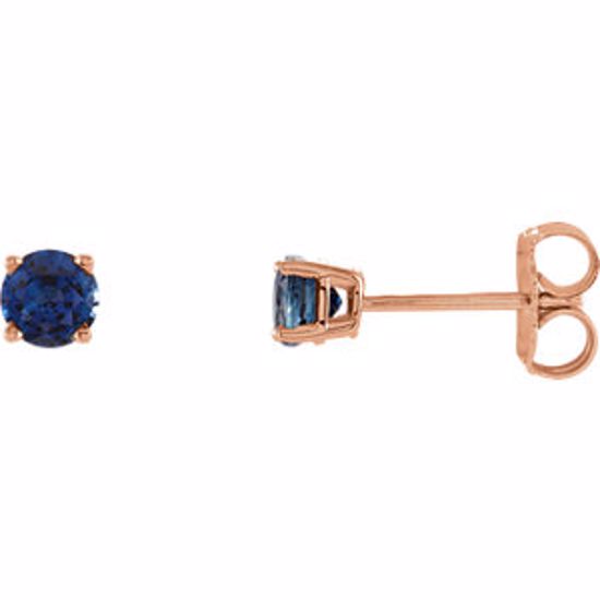 1874:70059:P 14kt Rose 4mm Round Blue Sapphire  4-Prong Friction Post Stud Earrings