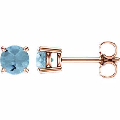 1874:70066:P 14kt Rose 5mm Round Aquamarine Earrings