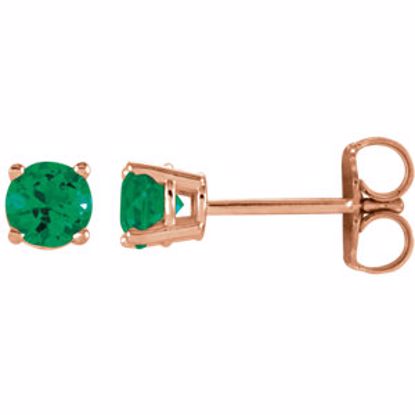 1874:70060:P 14kt Rose 4mm Round Emerald Earrings