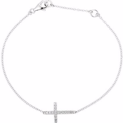 651343:101:P 14kt White 1/5 CTW Diamond Sideways Cross 8" Bracelet