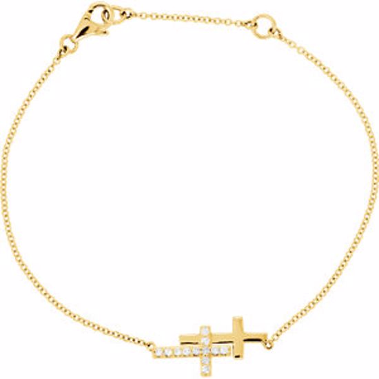 651345:101:P 14kt Yellow 1/6 CTW Diamond Double Sideways Cross 8" Bracelet