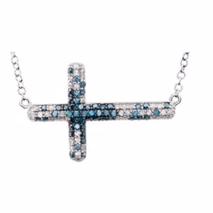 651346:100:P 14kt White 3/8 CTW Diamond Sideways Cross 18" Necklace