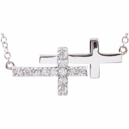 651345:104:P Sterling Silver Cubic Zirconia Double Sideways Cross 18"  Necklace