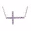 651343:107:P Sterling Silver Purple Cubic Zirconia Sideways Cross 18" Necklace