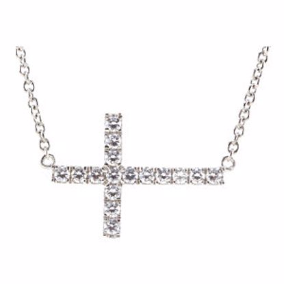 651343:109:P Sterling Silver Cubic Zirconia Sideways Cross 18" Necklace