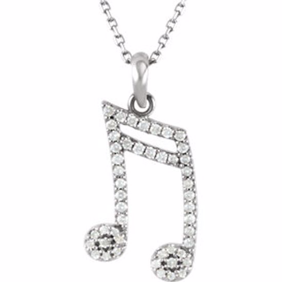 85843:60001:P 14kt White 1/5 CTW Diamond Double Sixteenth Note 16" Necklace