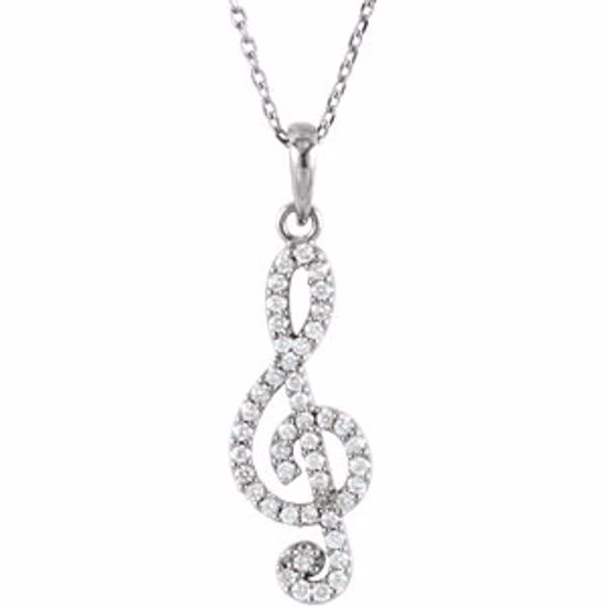 85841:60000:P 14kt White 1/4 CTW Petite Treble Clef Diamond 16" Necklace