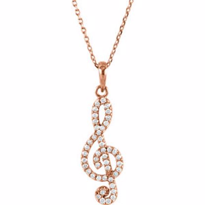 85841:60002:P 14kt Rose 1/4 CTW Petite Treble Clef Diamond 16" Necklace