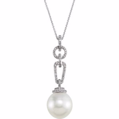 650845:60000:P 14kt White 12mm South Sea Cultured Pearl & 1/3 CTW Diamond 18" Necklace