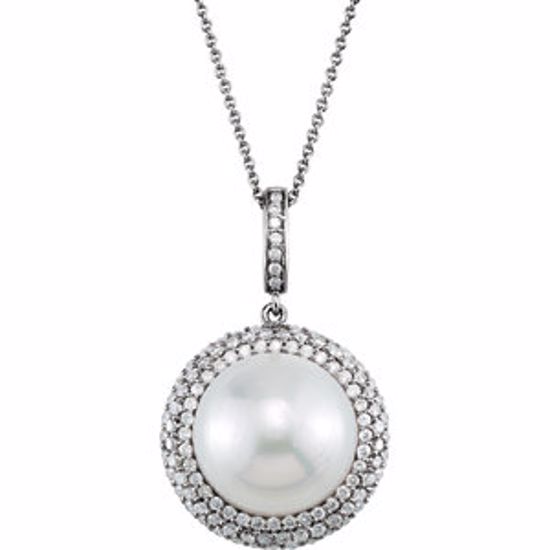 650847:60000:P 14kt White 12mm South Sea Cultured Pearl & 3/4 CTW Diamond Necklace