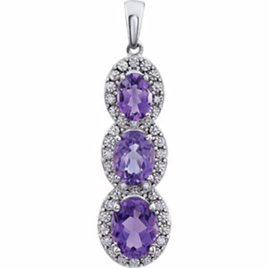 651372:70000:P 14kt White Amethyst & .04 CTW Diamond 3-Stone Pendant