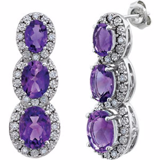 651373:70000:P 14kt White Amethyst & .07 CTW Diamond 3-Stone Earrings