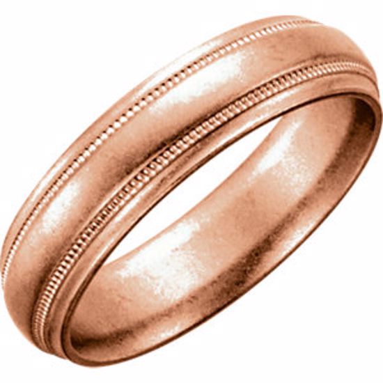50108:259807:P 18kt Rose 6mm Milgrain Band Size 6.5
