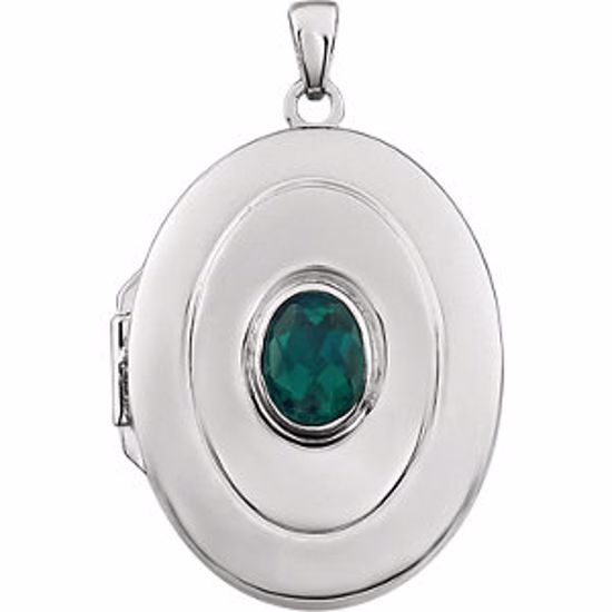 85858:1004:P Sterling Silver Created Emerald "May" Birthstone Locket