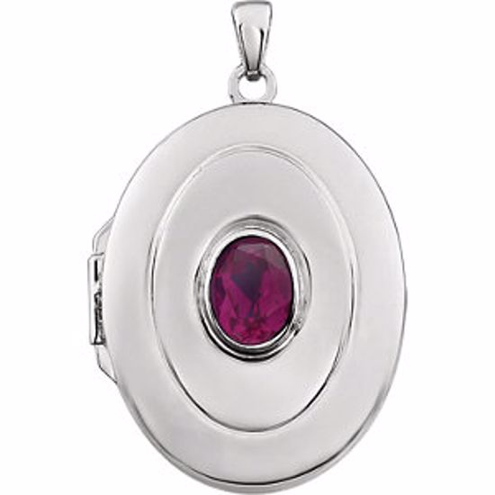 85858:1006:P Sterling Silver Created Ruby "July" Birthstone Locket