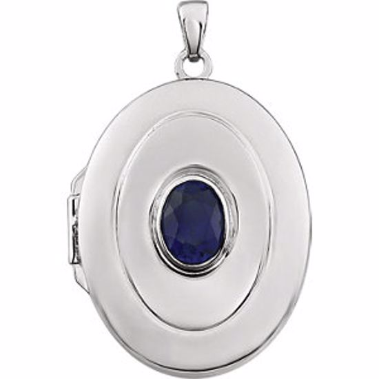 85858:1008:P Sterling Silver Created Blue Sapphire "September" Birthstone Locket