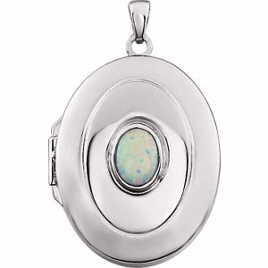 85858:1009:P Sterling Silver Created Opal "October" Birthstone Locket