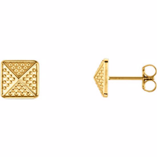 85887:100:P 14kt Yellow Granulated Pyramid Earrings