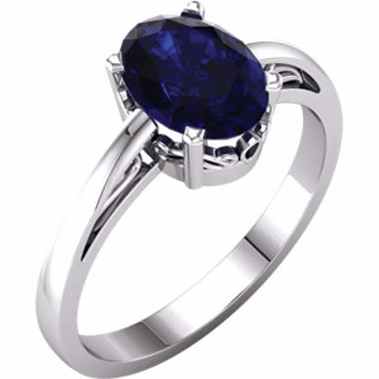 70531:116:P 14kt White Chatham® Created Blue Sapphire Ring