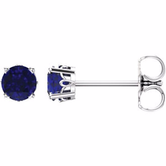 1924:107:P 14kt White Chatham® Created Blue Sapphire Earrings