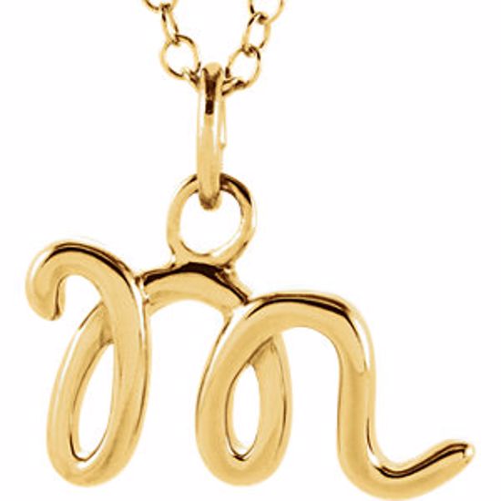 85899:1012:P 14kt Yellow Letter "M" Lowercase Script Initial Necklace