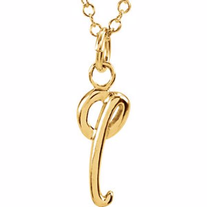 85899:1016:P 14kt Yellow Letter "Q" Lowercase Script Initial Necklace