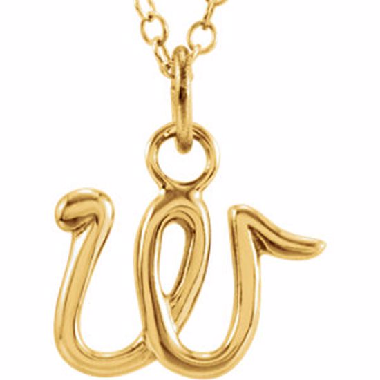 85899:1022:P 14kt Yellow Letter "W" Lowercase Script Initial Necklace