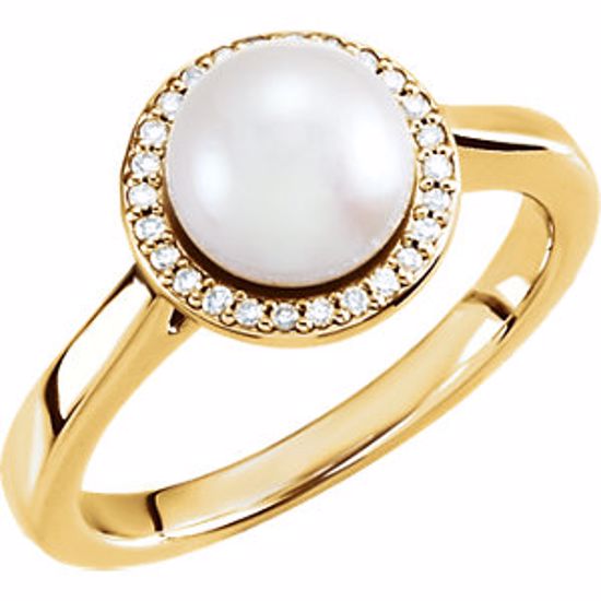 6471:100:P 14kt Yellow Freshwater Cultured Pearl & .08 CTW Diamond Halo-Styled Ring