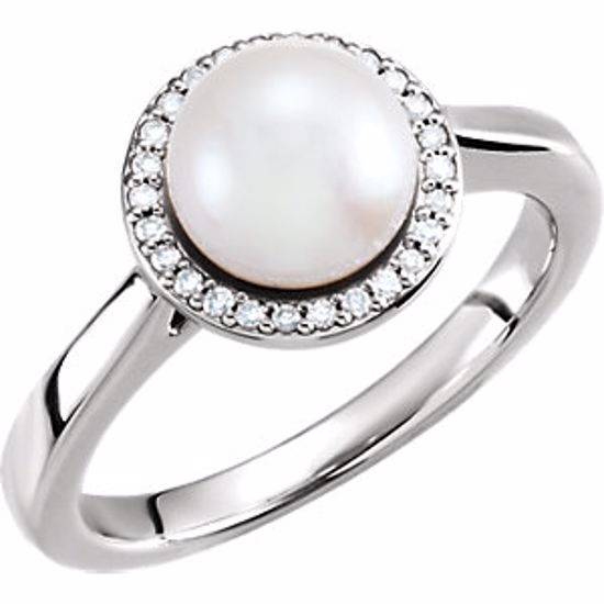 6471:101:P 14kt White Freshwater Cultured Pearl & .08 CTW Diamond Halo-Styled Ring